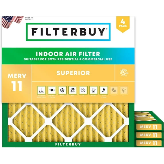 Filterbuy 18x18x1 MERV 11 Allergen Defense, Pleated HVAC AC Furnace Air Filters (4-Pack)
