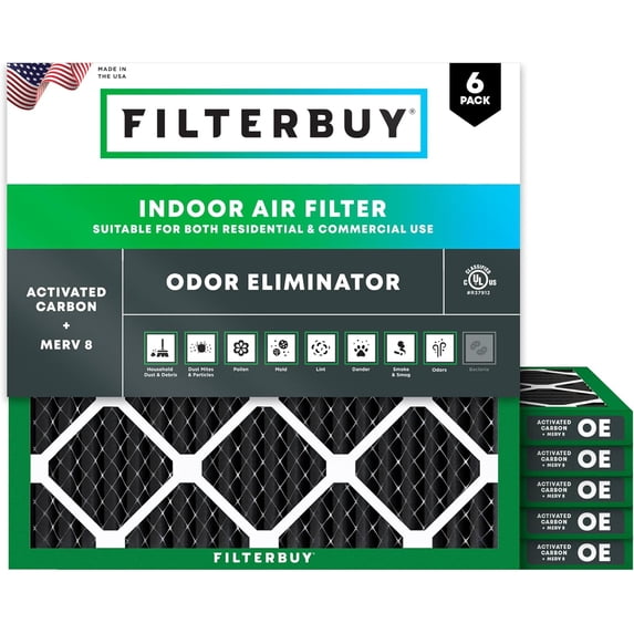 Filterbuy 18x18x1 Air Filter MERV 10 Odor Defense, Pleated HVAC AC Furnace Filter Replacement, 6-Pack