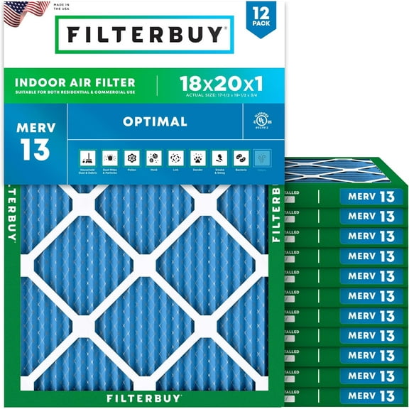 Filterbuy 18x20x1 MERV 13 Health Defense, Pleated HVAC AC Furnace Air Filters (12-Pack)