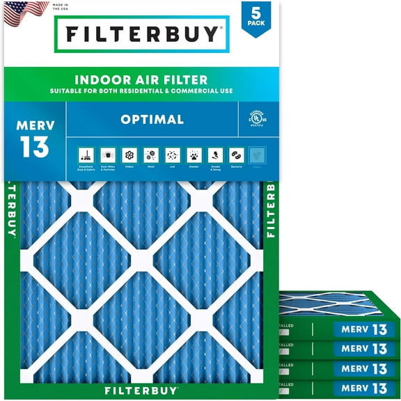 Filterbuy 18x20x1 MERV 13 Health Defense, Pleated HVAC AC Furnace Air Filters (5-Pack)