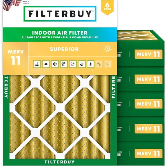 Filterbuy 18x20x4 Air Filter MERV 11 Allergy Defense, Pleated HVAC AC Furnace Filter Replacement, 6-Pack