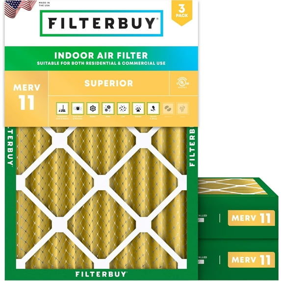 Filterbuy 18x22x4 Air Filter MERV 11 Allergy Defense, Pleated HVAC AC Furnace Filter Replacement, 3-Pack