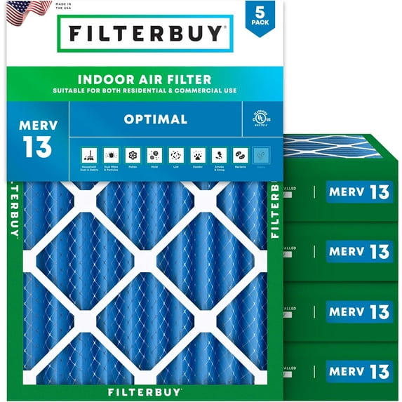 Filterbuy 18x22x4 Air Filter MERV 13 Smoke Defense, Pleated HVAC AC Furnace Filter Replacement, 5-Pack
