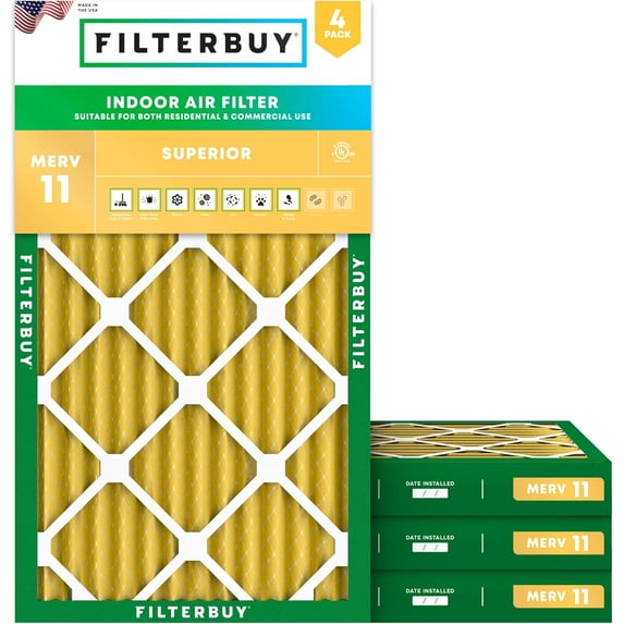 Filterbuy 18x30x2 Air Filter MERV 11 Allergy Defense, Pleated HVAC AC Furnace Filter Replacement, 4-Pack