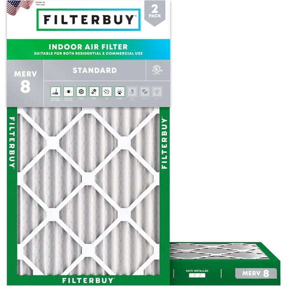 Filterbuy 18x30x2 Air Filter MERV 8 Dust Defense, Pleated HVAC AC Furnace Filter Replacement, 2-Pack