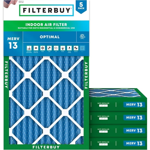 Filterbuy 18x36x2 Air Filter MERV 13 Smoke Defense, Pleated HVAC AC Furnace Filter Replacement, 5-Pack