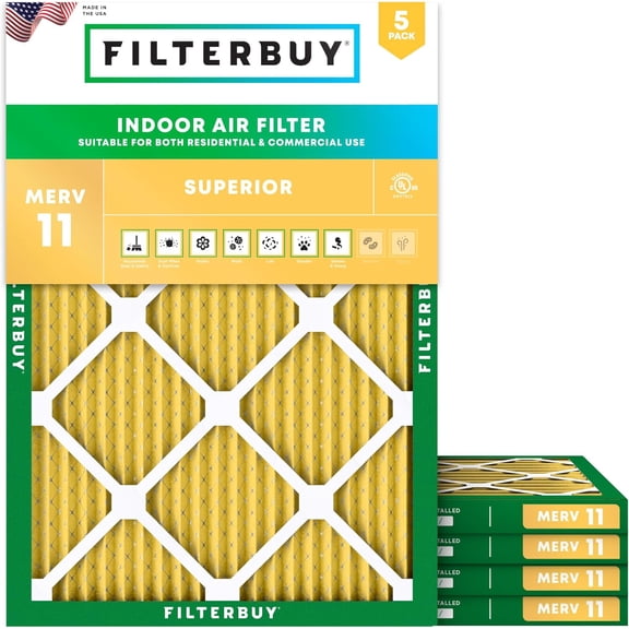 Filterbuy 19.5x21x1 Air Filter MERV 11 Allergy Defense, Pleated HVAC AC Furnace Filter Replacement, 5-Pack