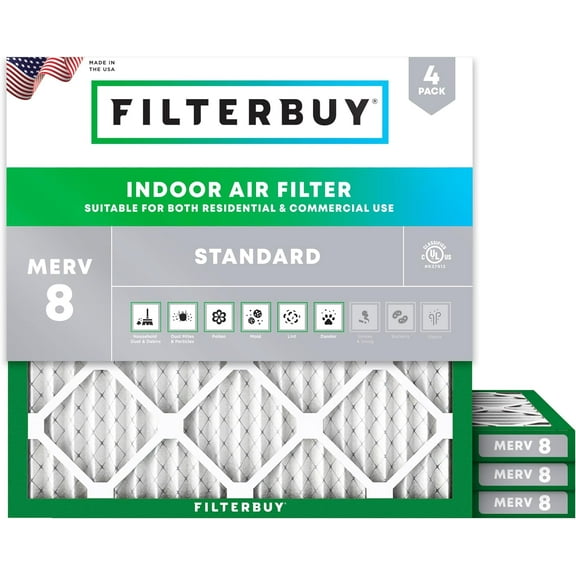 Filterbuy 19x19x1 MERV 8 Dust Defense, Pleated HVAC AC Furnace Air Filters (4-Pack)