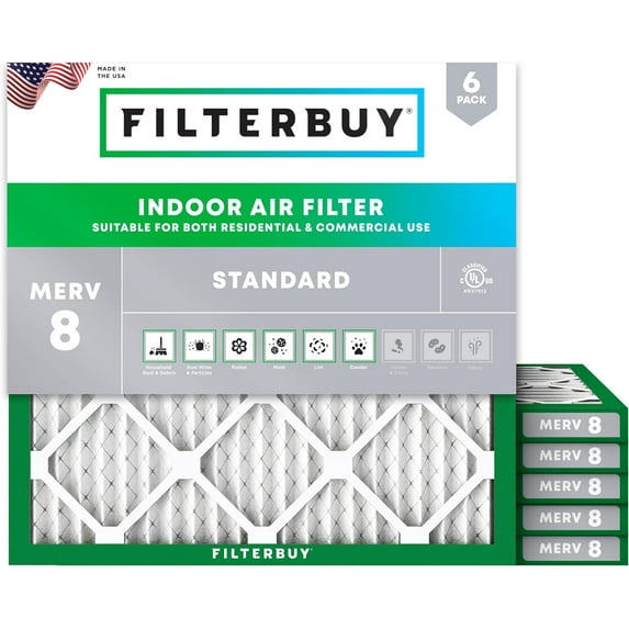 Filterbuy 19x19x1 Air Filter MERV 8 Dust Defense, Pleated HVAC AC Furnace Filter Replacement, 6-Pack