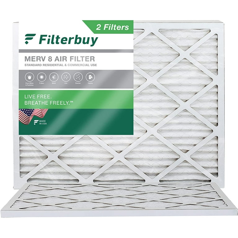 Filterbuy 19x20x1 MERV 8 Pleated HVAC AC Furnace Air Filters 2 Pack