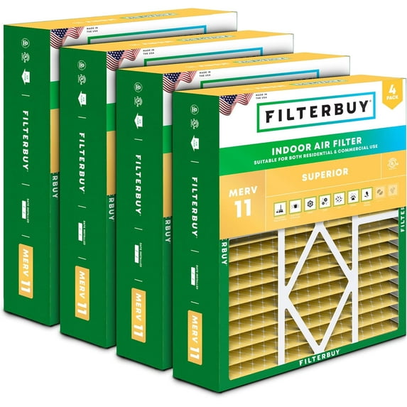 Filterbuy 19x20x5 MERV 11 Allergen Defense, Pleated HVAC AC Furnace Air Filters for Bryant / Carrier, BDP, Day & Night, and Payne (4-Pack)