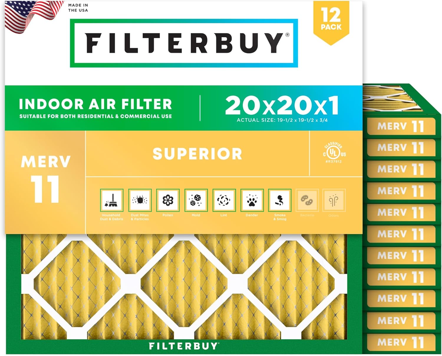 Filterbuy Filtro Aria MERV 11 Allergen Defense – Confezione Da 4, Per HVAC E AC, 39,4x62,2x4,4 Cm (15,5x24,5x1,75 Pollici)