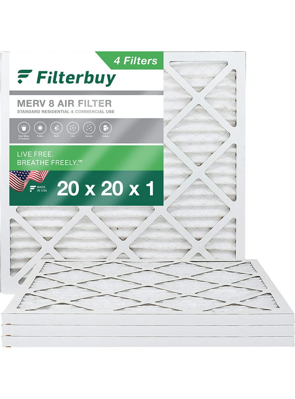 Filterbuy 20x20x1 MERV 8 Pleated HVAC AC Furnace Air Filters (4-Pack)