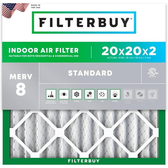 Filterbuy 20x20x2 Air Filter MERV 8 Dust Defense, Pleated HVAC AC Furnace Filter Replacement, 1-Pack