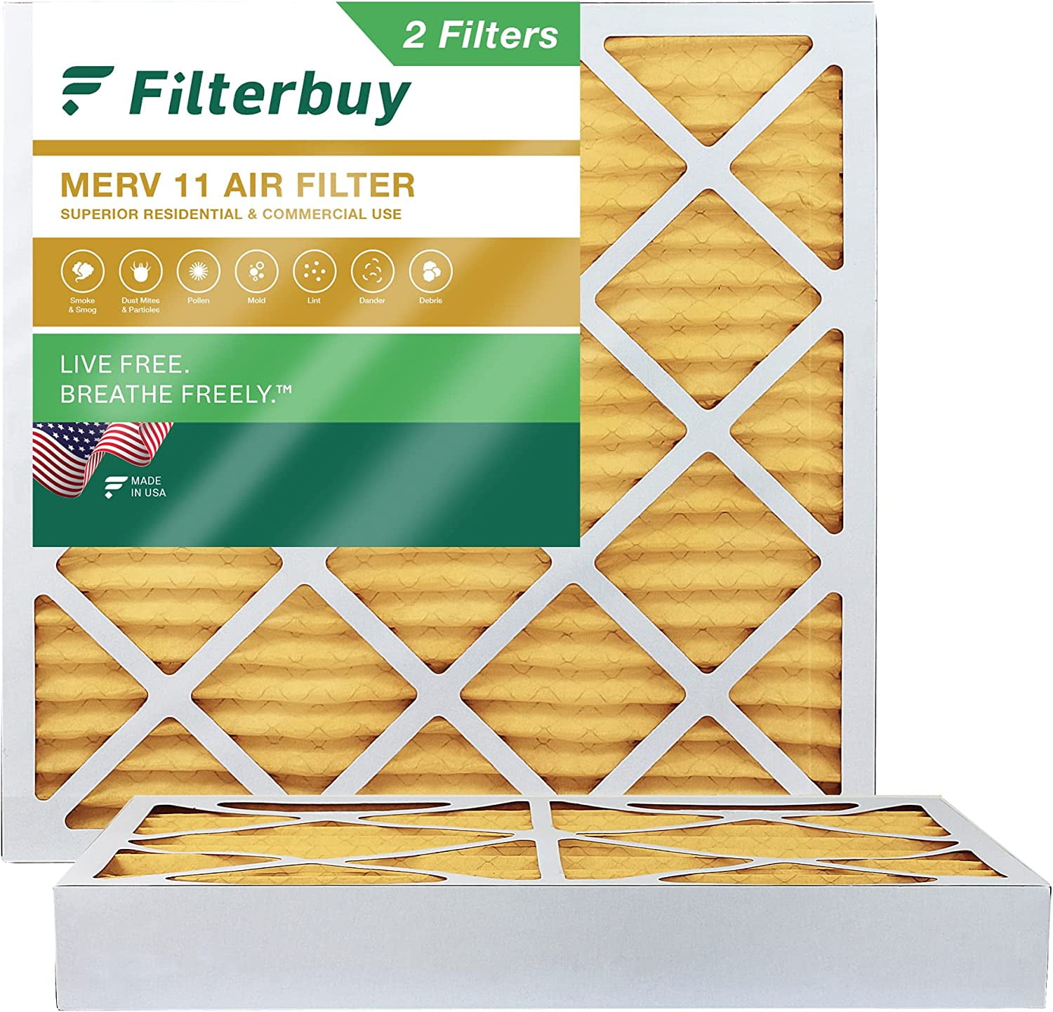 Filterbuy 20x20x4 MERV 11 Pleated HVAC AC Furnace Air Filters (2Pack