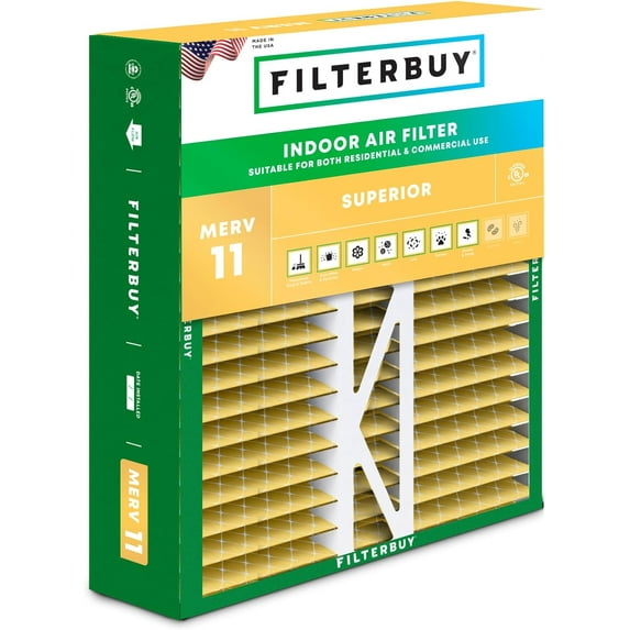 Filterbuy 20x20x5 MERV 11 Allergen Defense, Pleated HVAC AC Furnace Air Filters for Honeywell FC100A1011, Lennox X0585 & More (1-Pack)