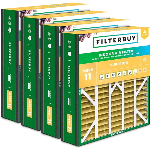 Filterbuy 20x20x5 Air Filter MERV 11 Allergy Defense, Pleated HVAC AC Furnace Filter Replacement for Trion Air Bear Cub & More, 4-Pack