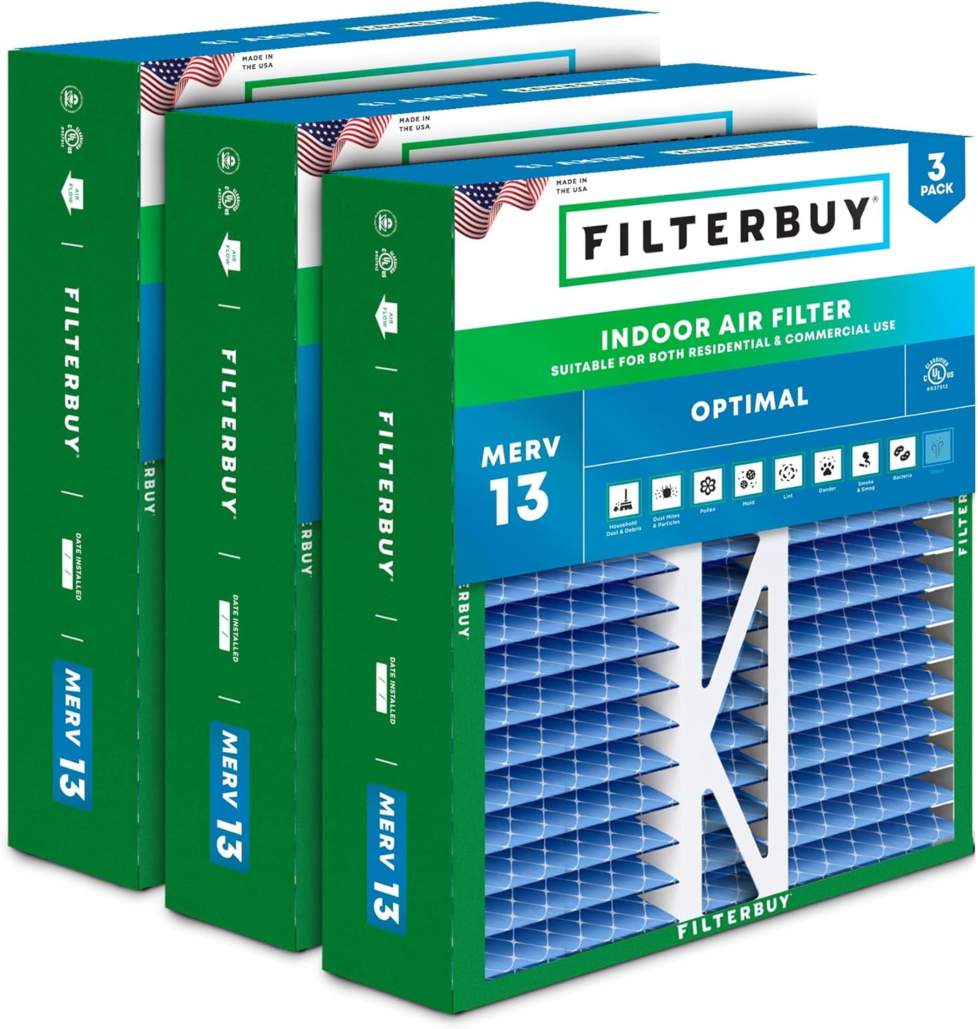 Filterbuy 20x20x5 Air Filter MERV 13 Optimal Smoke & Allergy Defense (1-Pack), Electrostatic Pleated HVAC AC Furnace Filters For Honeywell Return Grille FC40R1003 (Actual Size: 18.38 X 18.38 X 3.69 - View #4