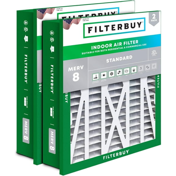 Filterbuy 20x20x5 MERV 8 Dust Defense, Pleated HVAC AC Furnace Air Filters for Honeywell Return Grille FC40R1003 (2-Pack)