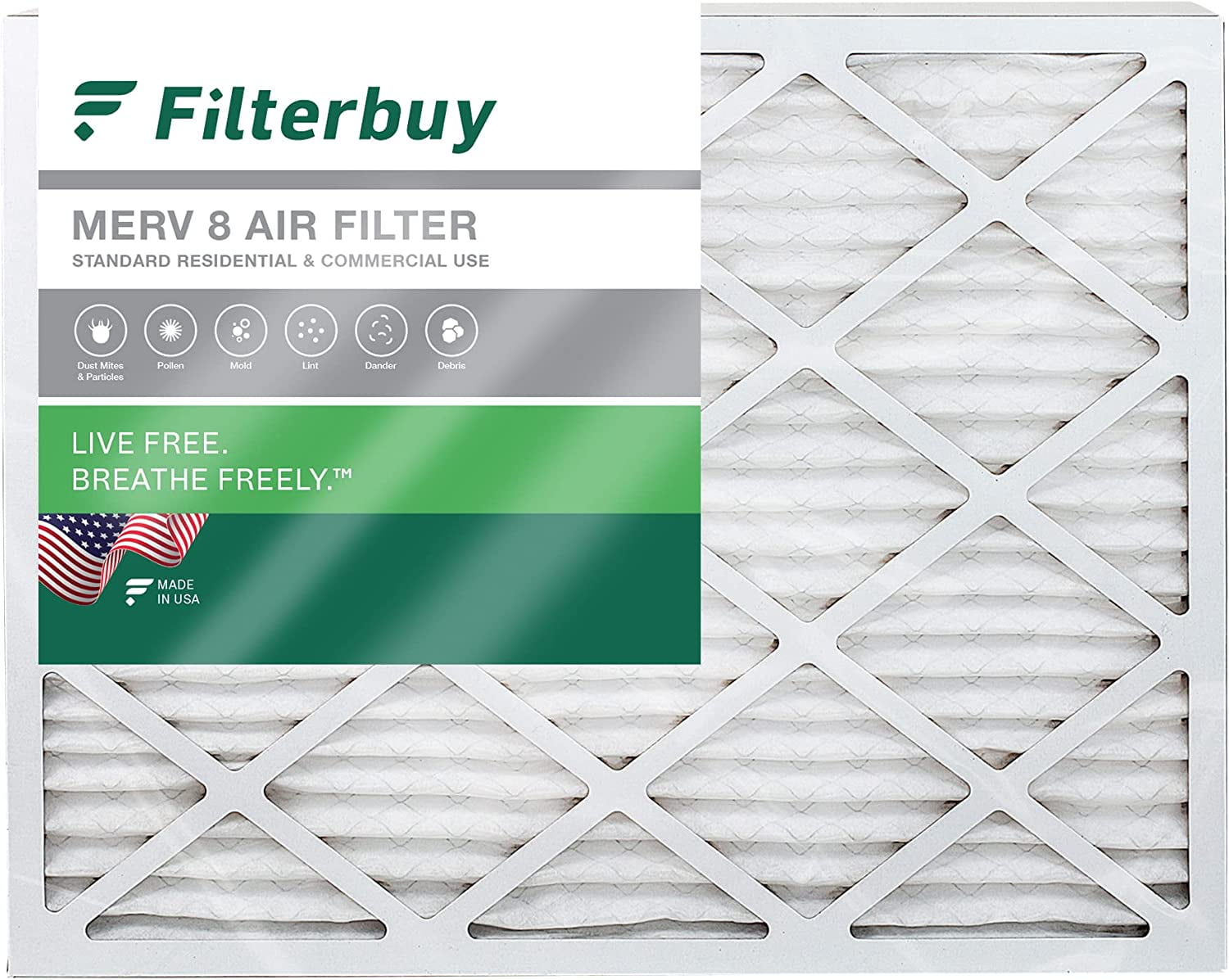 Filterbuy 20x21x1 MERV 8 Pleated HVAC AC Furnace Air Filters (1Pack)