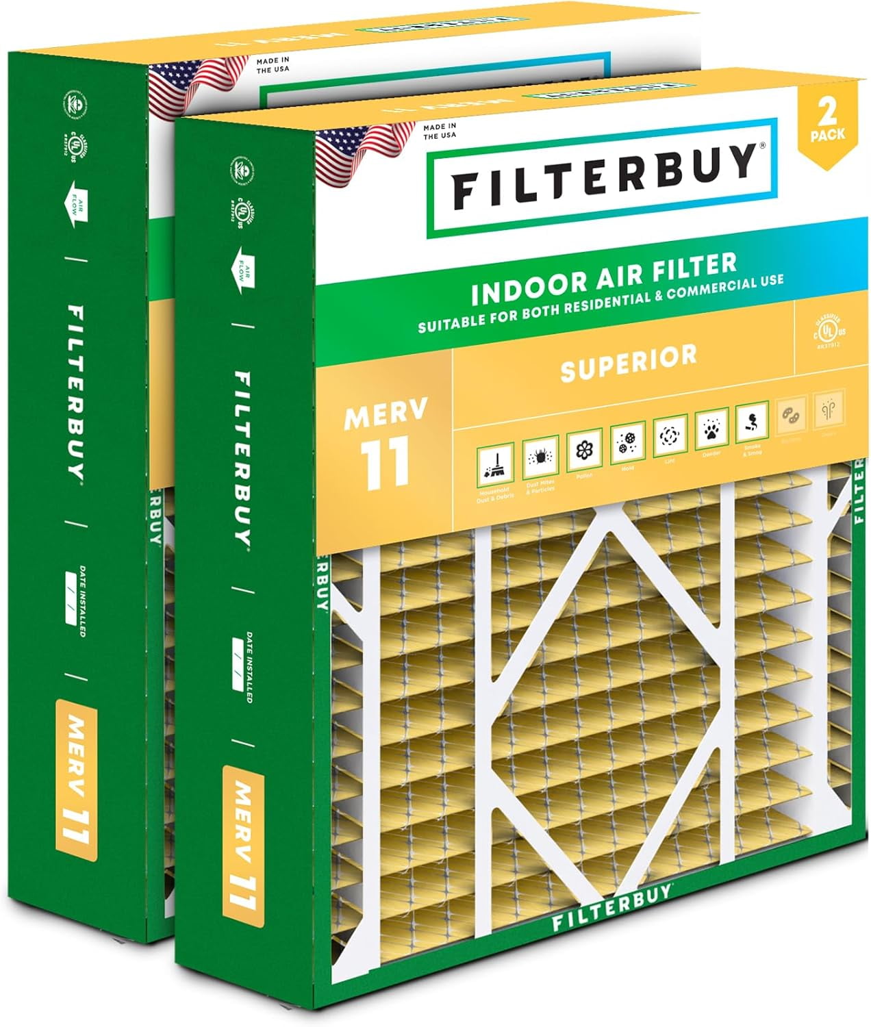 Filterbuy 20x21x5 Air Filter MERV 11 Allergy Defense, Pleated HVAC AC Furnace Filter Replacement for Lennox & Electro-Air, 2-Pack