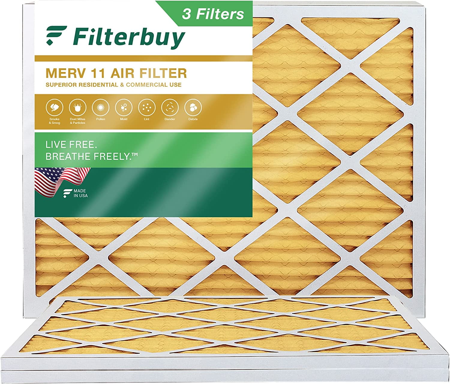 Filterbuy 20x23x1 MERV 11 Pleated HVAC AC Furnace Air Filters (3Pack