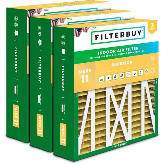 Filterbuy 20x23x5 MERV 11 Allergen Defense, Pleated HVAC AC Furnace Air Filters for Bryant, Carrier, BDP, Day & Night, and Payne (3-Pack)