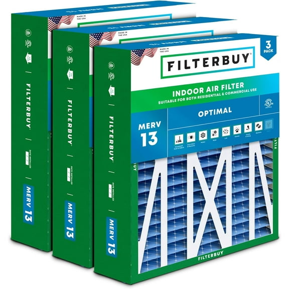 Filterbuy 20x23x5 MERV 13 Health Defense, Pleated HVAC AC Furnace Air Filters for Bryant, Carrier, BDP, Day & Night, and Payne (3-Pack)