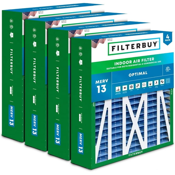 Filterbuy 20x23x5 MERV 13 Health Defense, Pleated HVAC AC Furnace Air Filters for Bryant, Carrier, BDP, Day & Night, and Payne (4-Pack)