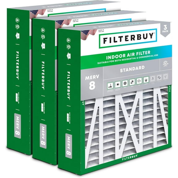 Filterbuy 20x23x5 MERV 8 Dust Defense, Pleated HVAC AC Furnace Air Filters for Bryant, Carrier, BDP, Day & Night, and Payne (3-Pack)
