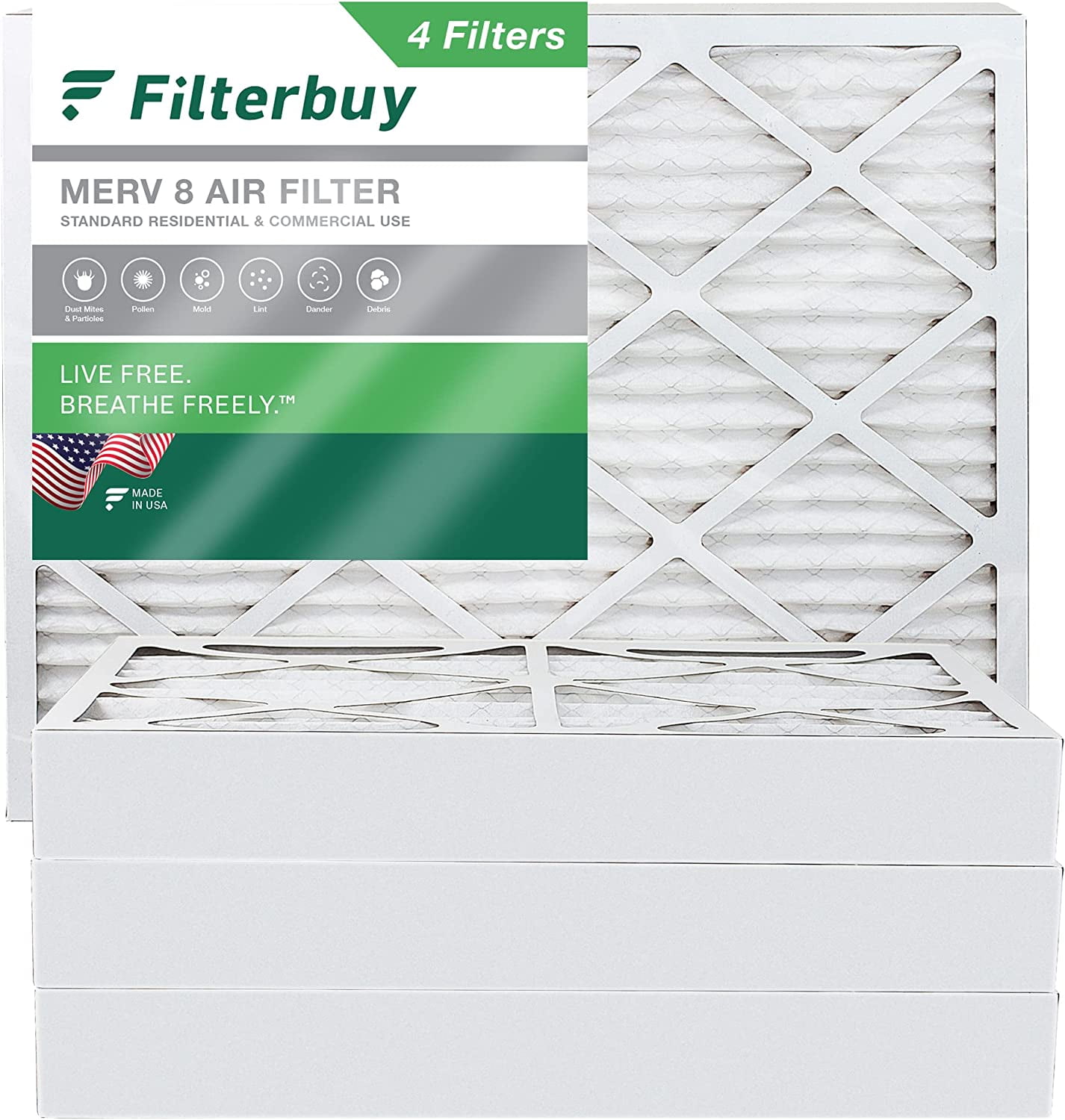 Filterbuy 20x24x4 MERV 8 Pleated HVAC AC Furnace Air Filters (4Pack