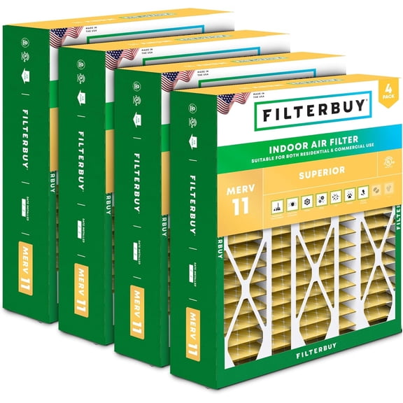 Filterbuy 20x25.25x3.5 Air Filter MERV 11 Allergy Defense, Pleated HVAC AC Furnace Filter Replacement for Aprilaire Space-Gard 2120, 4-Pack