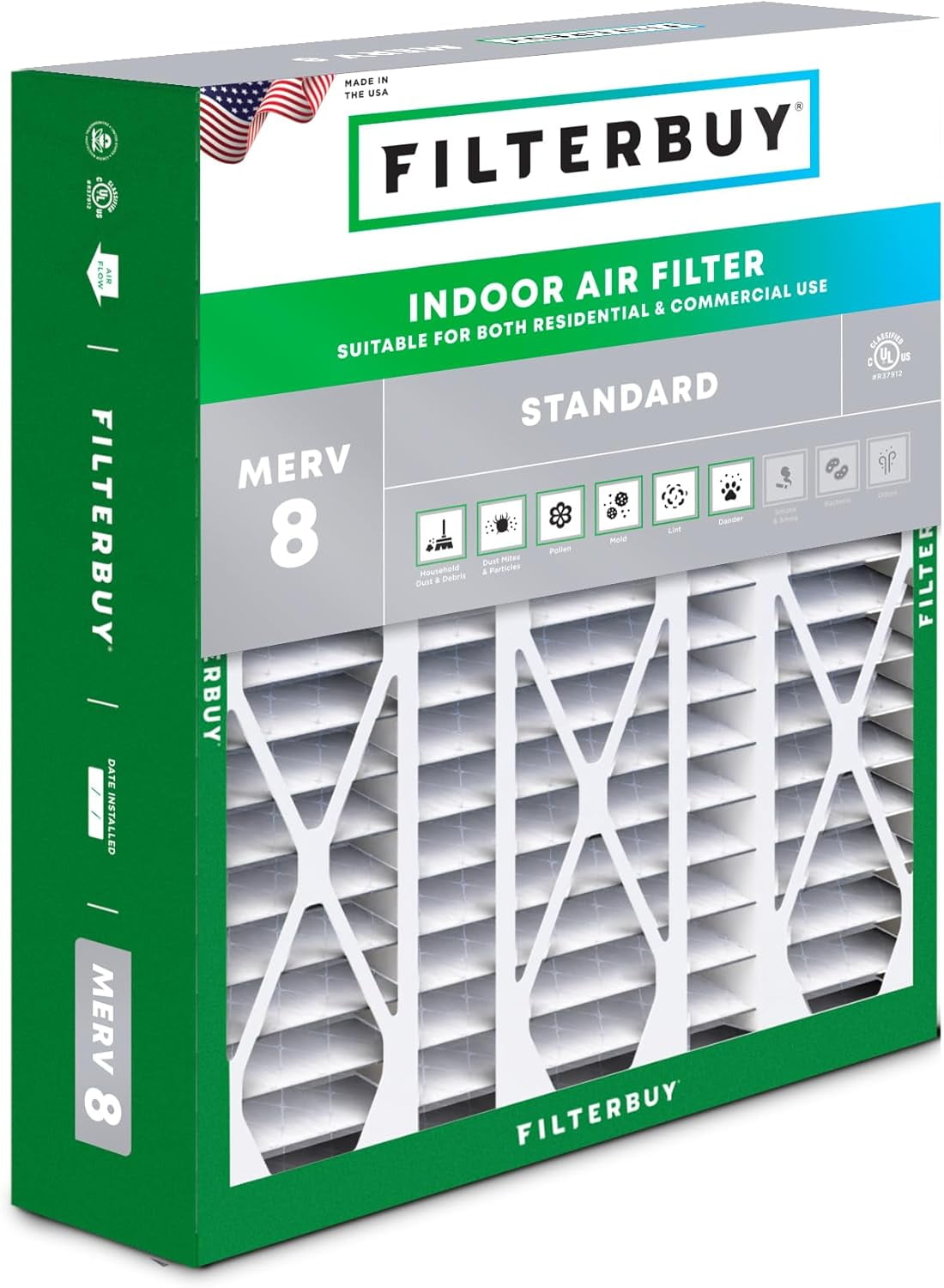 Filterbuy 20x25.25x3.5 Air Filter MERV 8 Dust Defense, Pleated HVAC AC Furnace Filter Replacement for Aprilaire Space-Gard 2120, 1-Pack