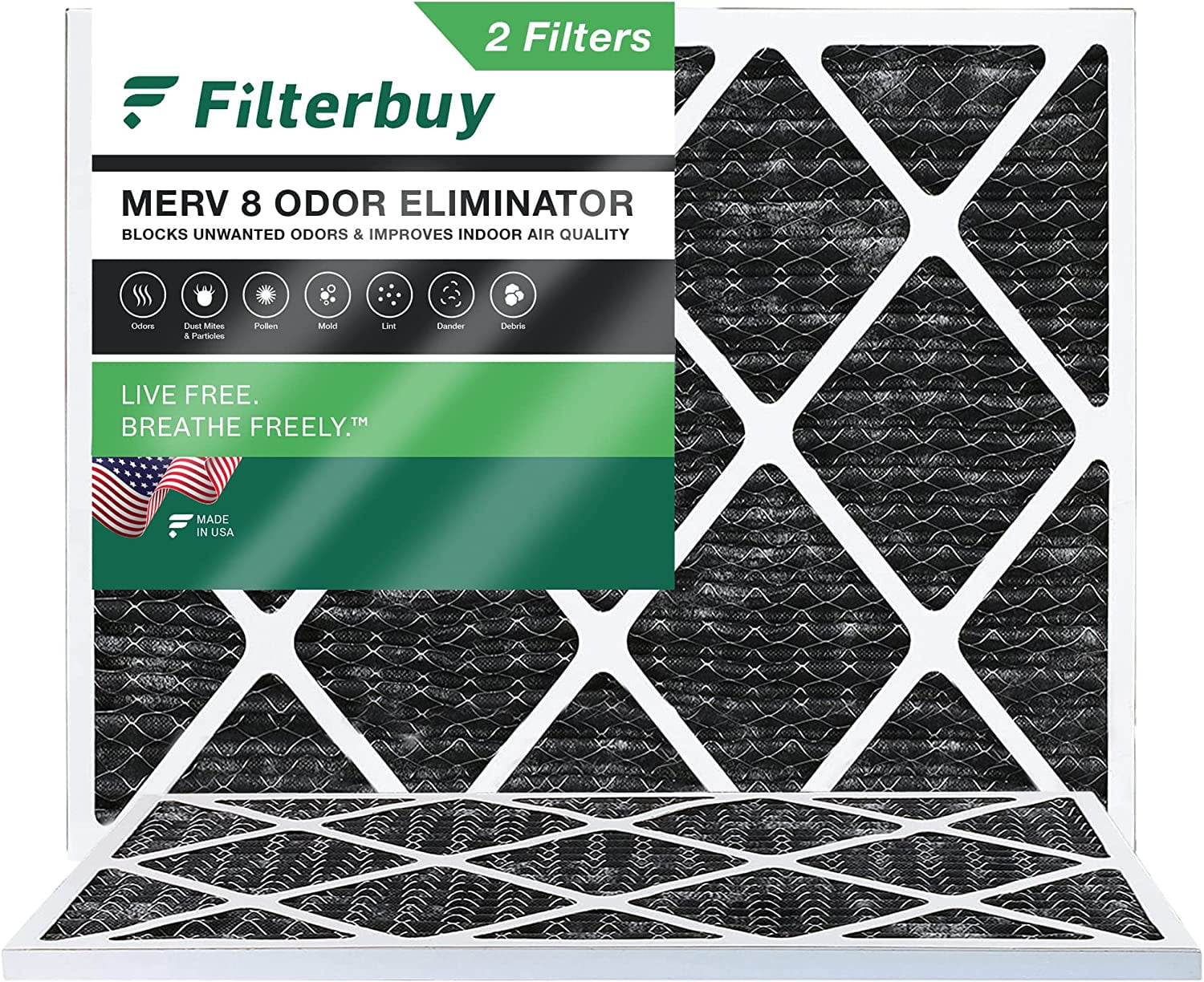 Filterbuy 20x25x1 MERV 8 Odor Eliminator Pleated HVAC AC Furnace Air