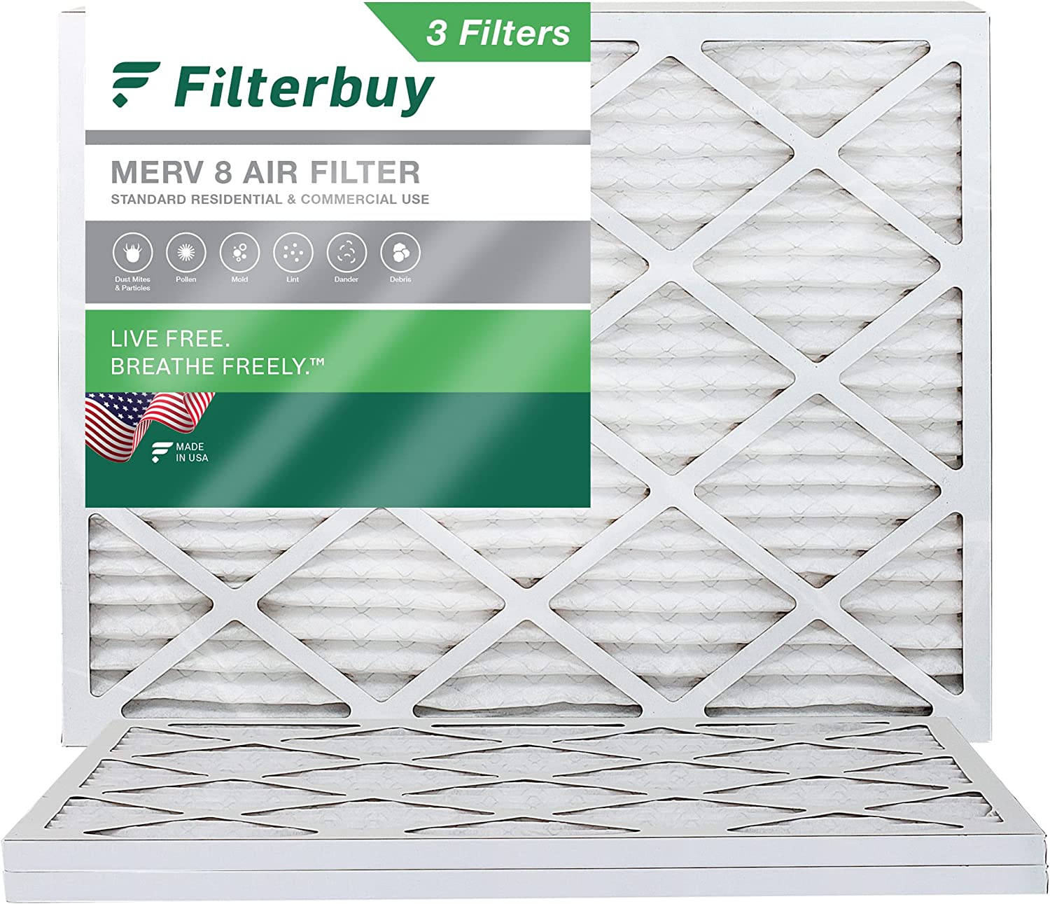 Filterbuy 20x25x5 MERV 8 Pleated HVAC AC Furnace Air Filters for