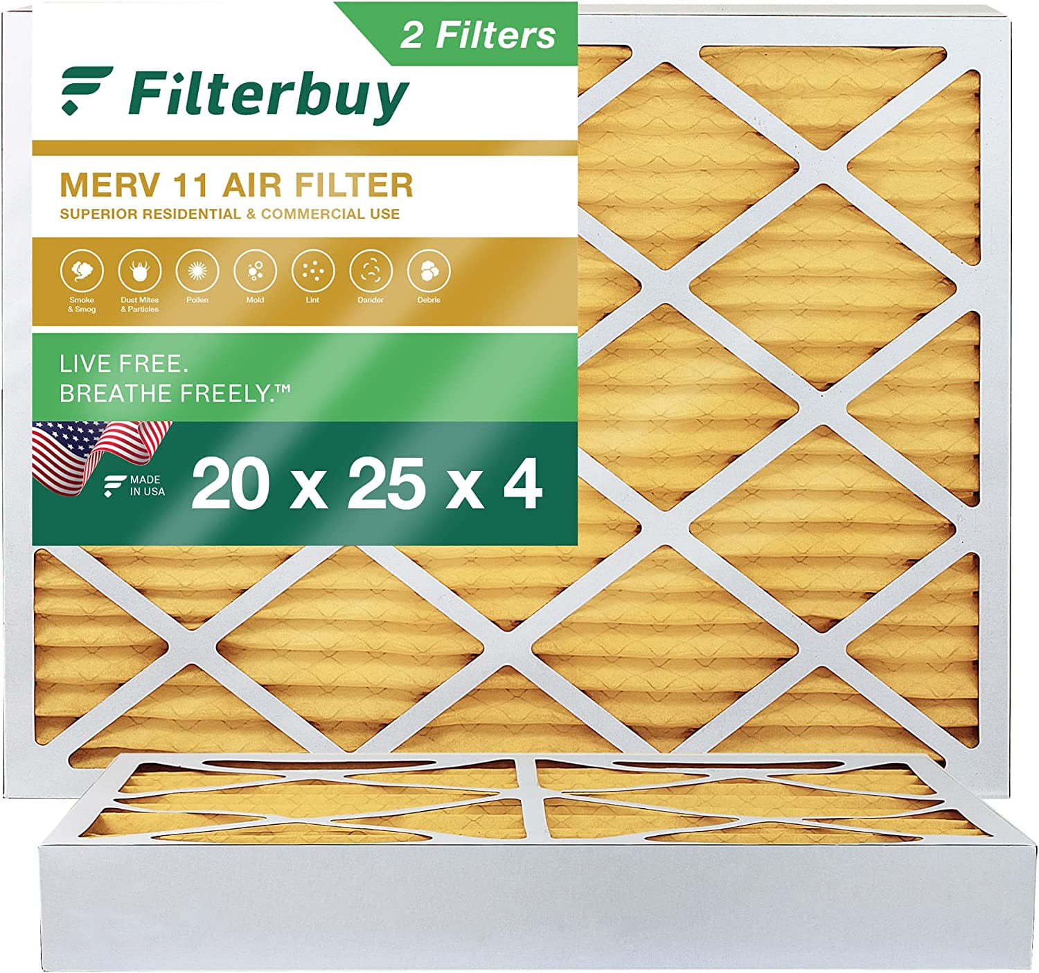Filterbuy 20x25x4 MERV 11 Pleated HVAC AC Furnace Air Filters 2