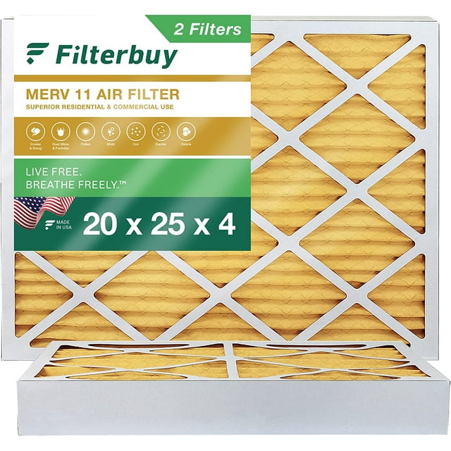 Filterbuy 20x25x4 MERV 11 Pleated HVAC AC Furnace Air Filters (2Pack