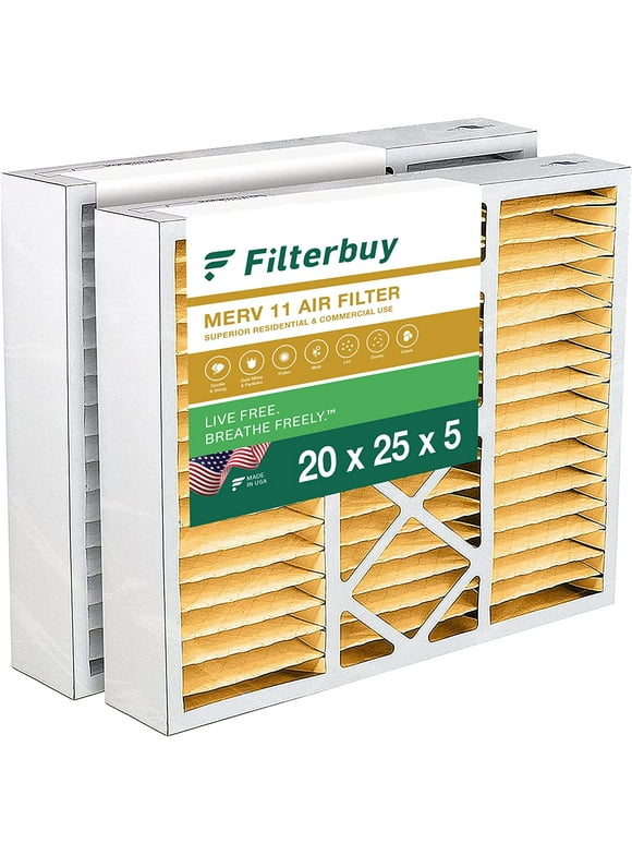 Filterbuy 20x25x5 MERV 11 Pleated HVAC AC Furnace Air Filters for Honeywell FC100A1037, Lennox X6673, Carrier, and More (2-Pack)