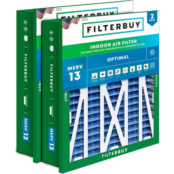 Filterbuy 20x25x5 Air Filter MERV 13 Smoke Defense, Pleated HVAC AC Furnace Filter Replacement for Honeywell FC40R1011, 2-Pack