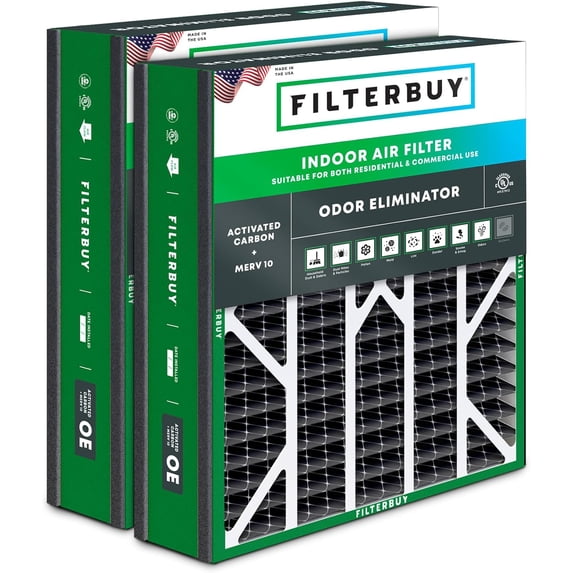 Filterbuy 20x25x5 Air Filter MERV 10 Odor Defense, Pleated HVAC AC Furnace Filter Replacement for Trion Air Bear & More, 2-Pack
