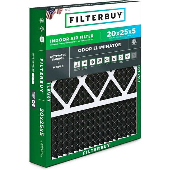 Filterbuy 20x25x5 Air Filter MERV 10 Odor Defense, Pleated HVAC AC Furnace Filter Replacement for Honeywell & More, 1-Pack