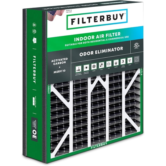 Filterbuy 20x25x5 Air Filter MERV 10 Odor Defense, Pleated HVAC AC Furnace Filter Replacement for Trion Air Bear & More, 1-Pack