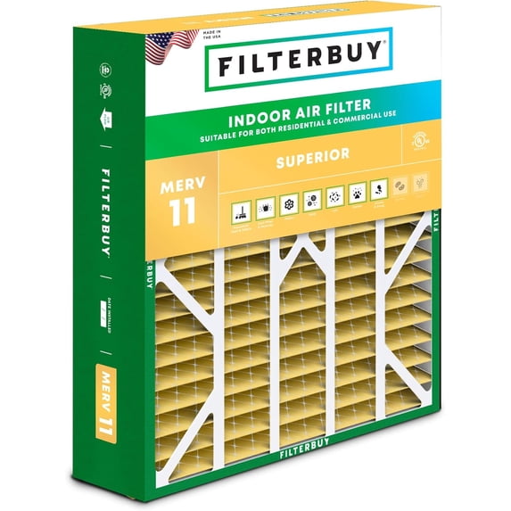 Filterbuy 20x25x6 Air Filter MERV 11 Allergy Defense, Pleated HVAC AC Furnace Filter Replacement for Aprilaire Space-Gard 2200 & Lennox, 1-Pack