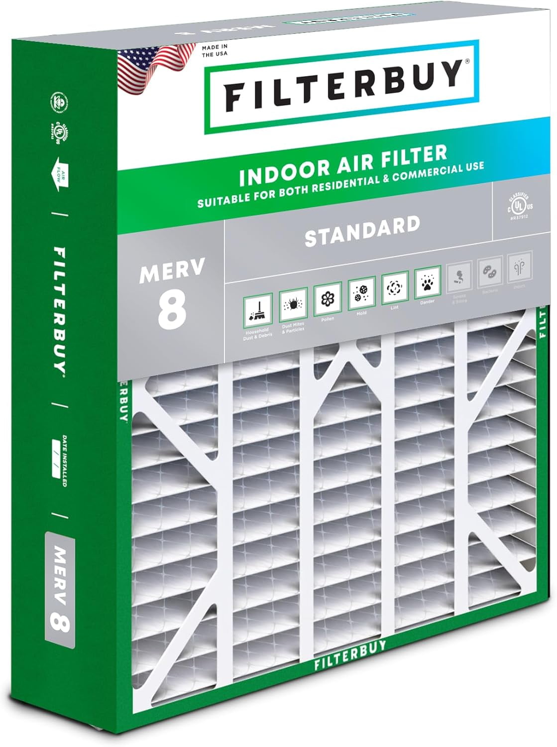 Filterbuy 20x25x6 Air Filter MERV 8 Dust Defense, Pleated HVAC AC Furnace Filter Replacement for Aprilaire Space-Gard 2200 & Lennox, 1-Pack
