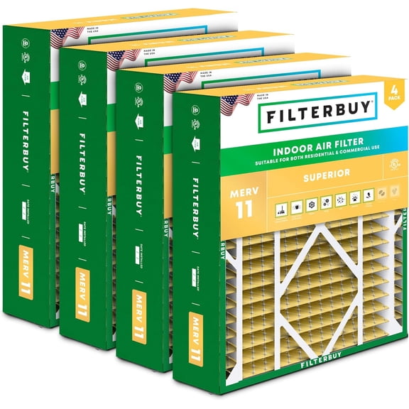 Filterbuy 20x26x5 Air Filter MERV 11 Allergy Defense, Pleated HVAC AC Furnace Filter Replacement for Electro-Air, White Rodgers & More, 4-Pack