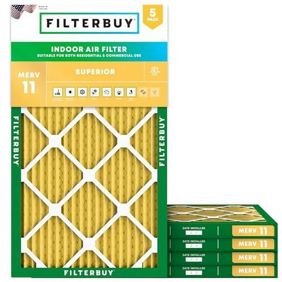 Filterbuy 20x30x1 Air Filter MERV 11 Allergen Defense (5-Pack), Pleated HVAC AC Furnace Air Filters Replacement (Actual Size: 19.63 x 29.63 x 0.75 Inches)