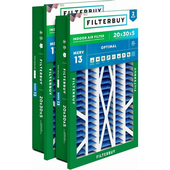 Filterbuy 20x30x5 MERV 13 Health Defense, Pleated HVAC AC Furnace Air Filters for Honeywell Return Grille (2-Pack)