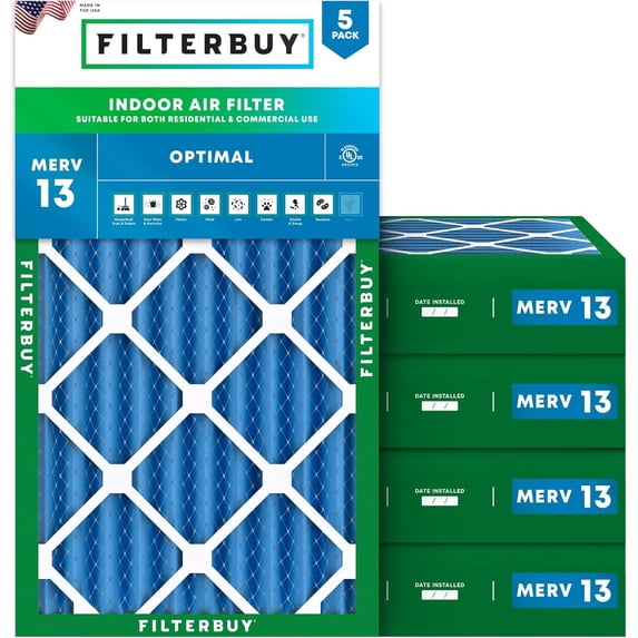 Filterbuy 20x32x4 Air Filter MERV 13 Smoke Defense, Pleated HVAC AC Furnace Filter Replacement, 5-Pack