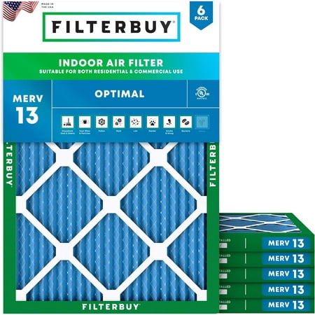 Filterbuy 21.5x23.25x1 Air Filter MERV 13 Smoke Defense, Pleated HVAC AC Furnace Filter Replacement, 6-Pack