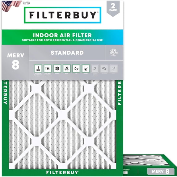 Filterbuy 21.5x23.25x1 Air Filter MERV 8 Dust Defense, Pleated HVAC AC Furnace Filter Replacement, 2-Pack
